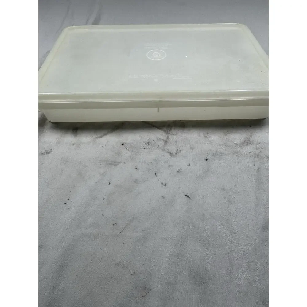Vintage Tupperware Rectangular Storage Container w Lid White Translucent